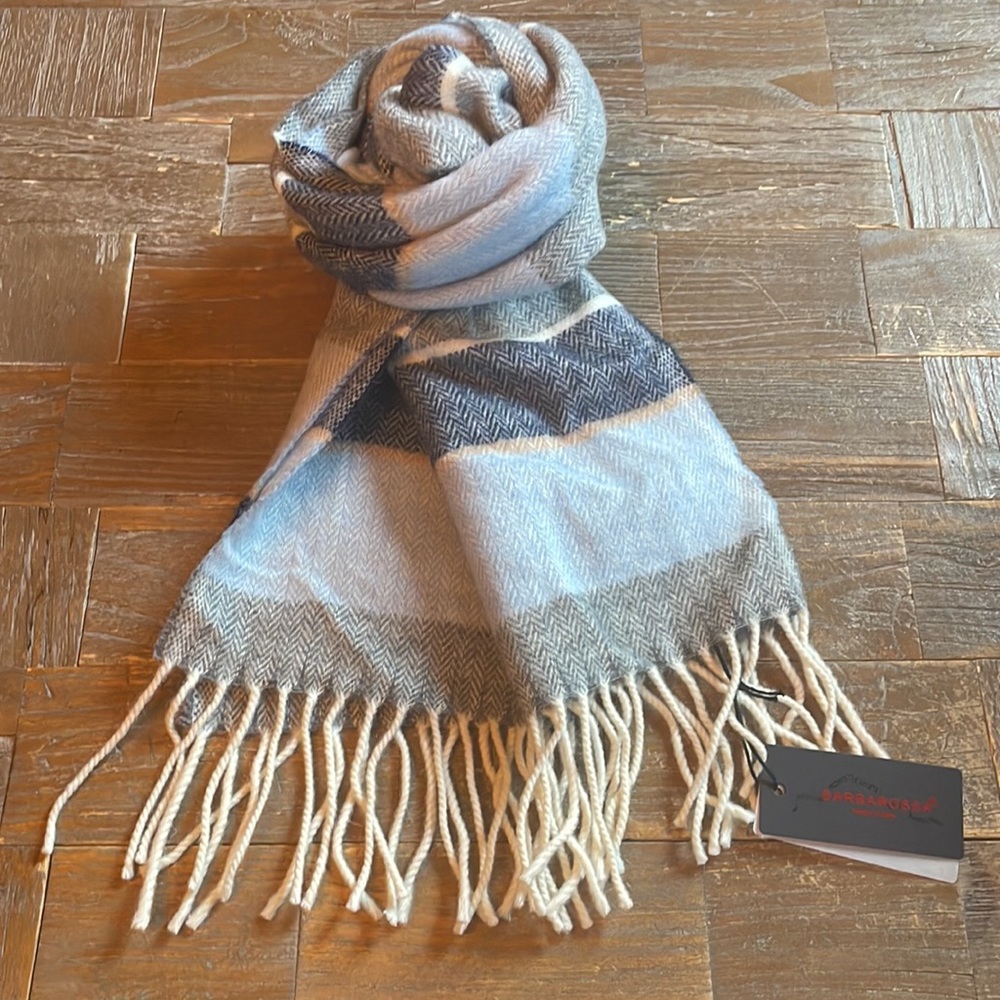 Barbarossa Striped Wool Fringe Scarf🖤